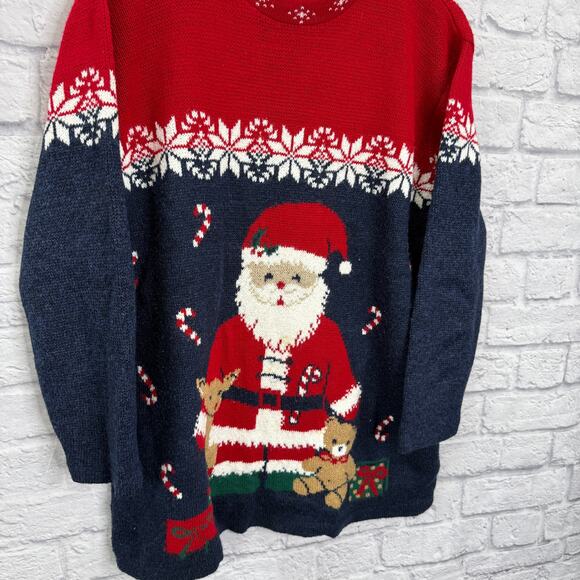Vintage NutCracker Christmas Sweater Size L Red Blue Santa Claus Candy Cane - Picture 2 of 6
